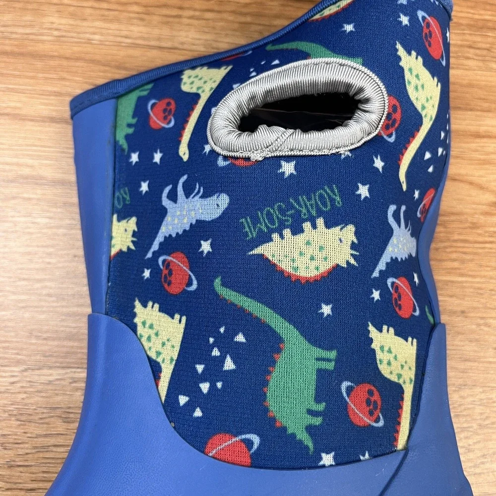 K Komforme Big Boys Size 2 Blue Neoprene Rain Boots Waterproof‎ Dinosaurs NEW